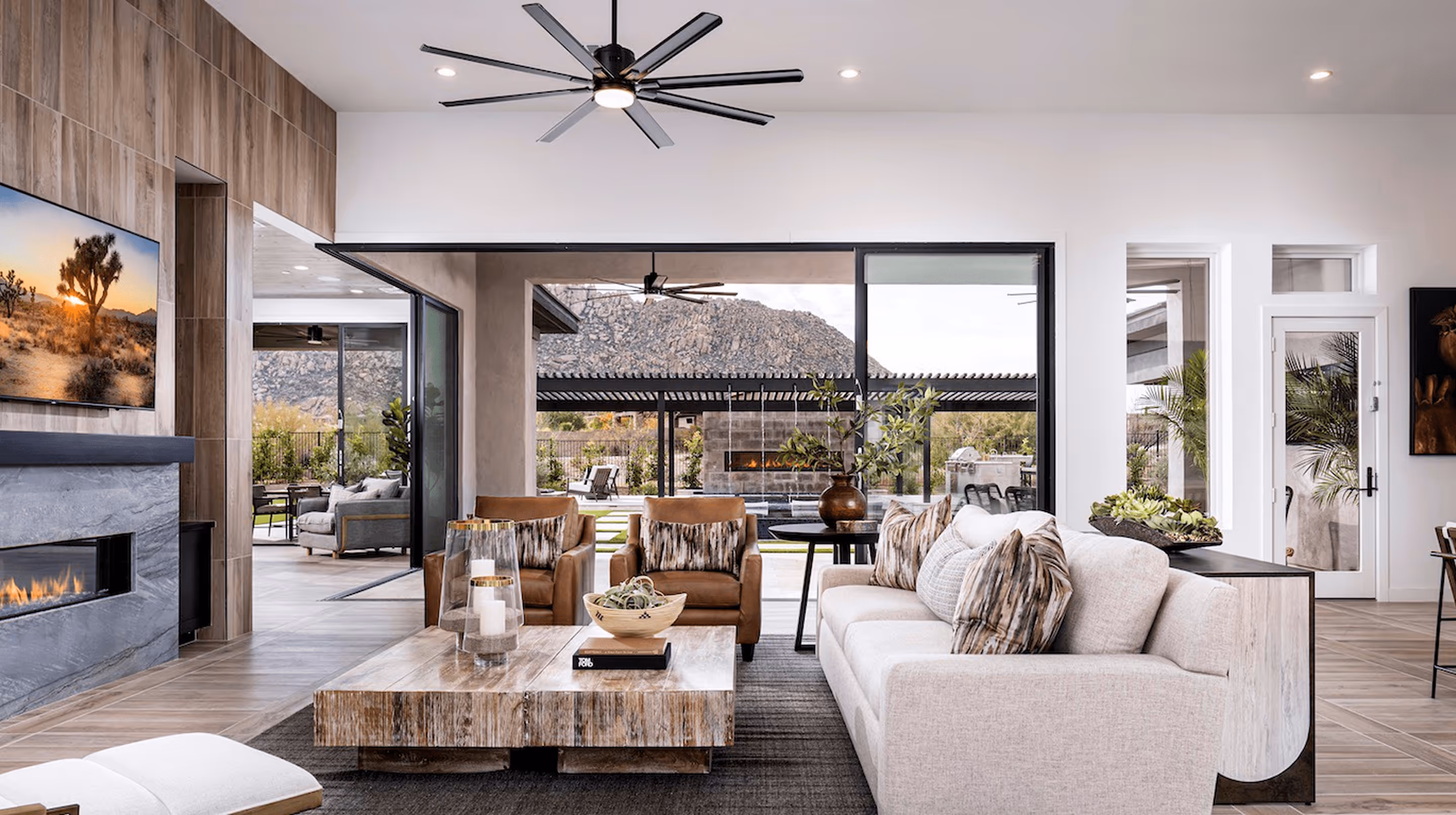 Modern living room with sofa and mountain view - premium cleaning services for homes in Ponte Vedra and surrounding areas