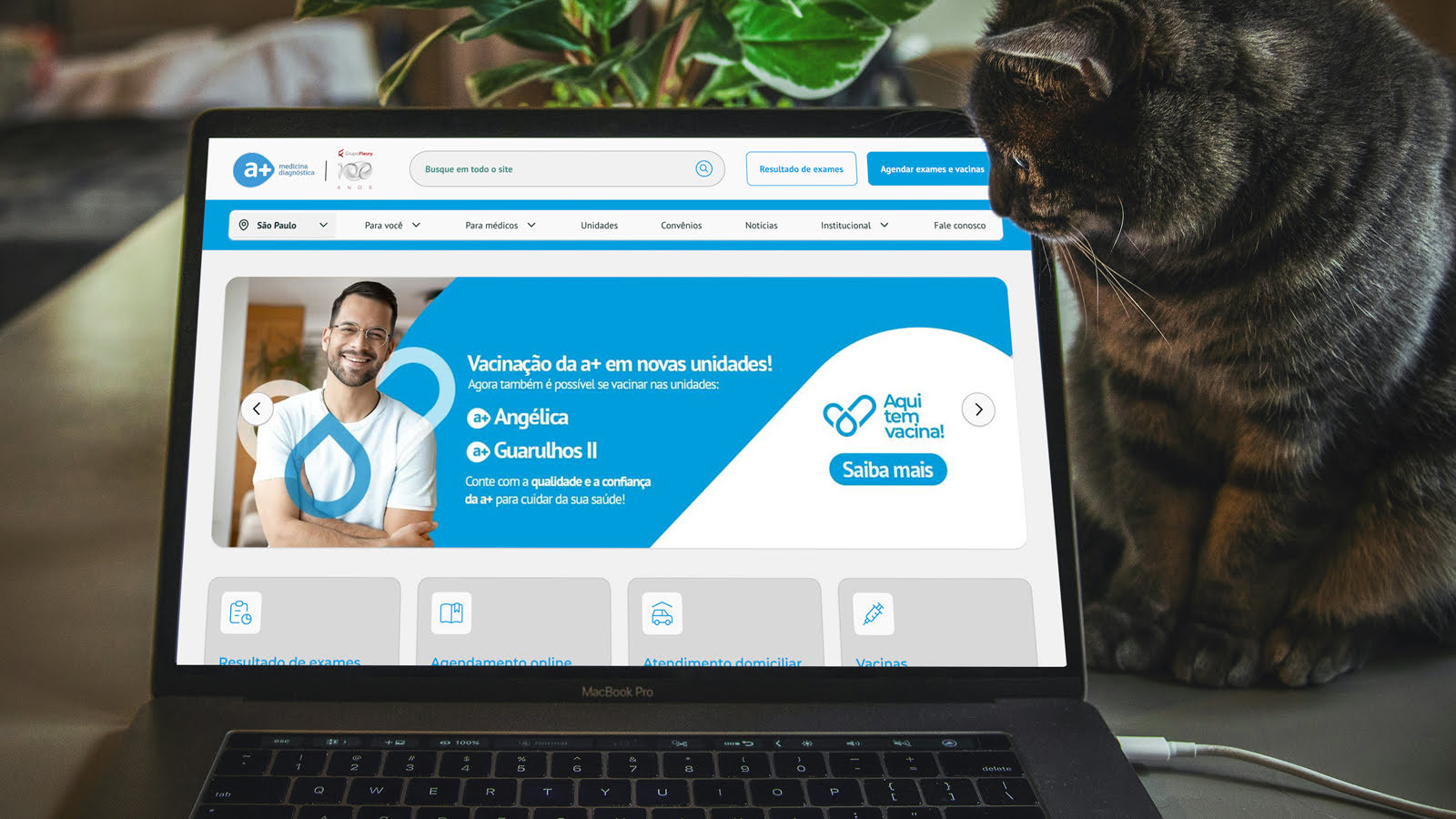 Detalhe da interface desktop do site a+