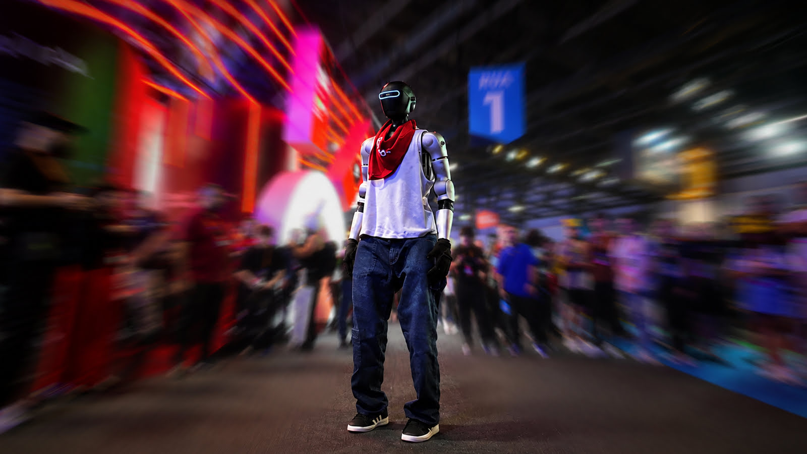 Nosso robô Tobias na gamescom com a Claro