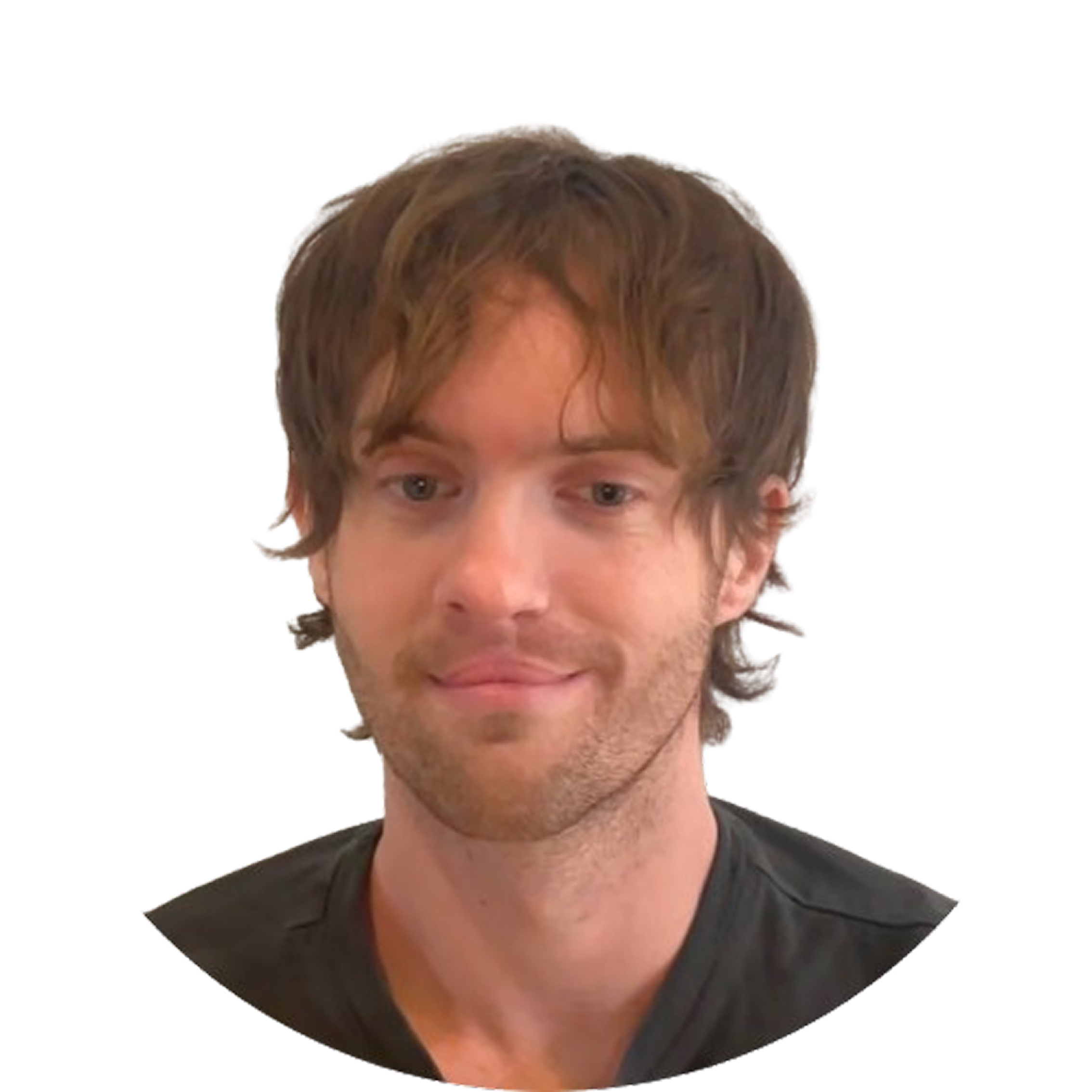 A photo of me - James - a young man with medium-length brown hair, slight beard, and a subtle smile wearing a dark shirt.