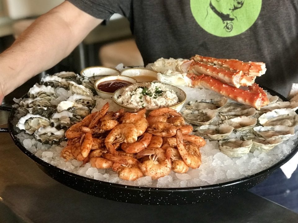Platter of assorted of fresh seafood on ice