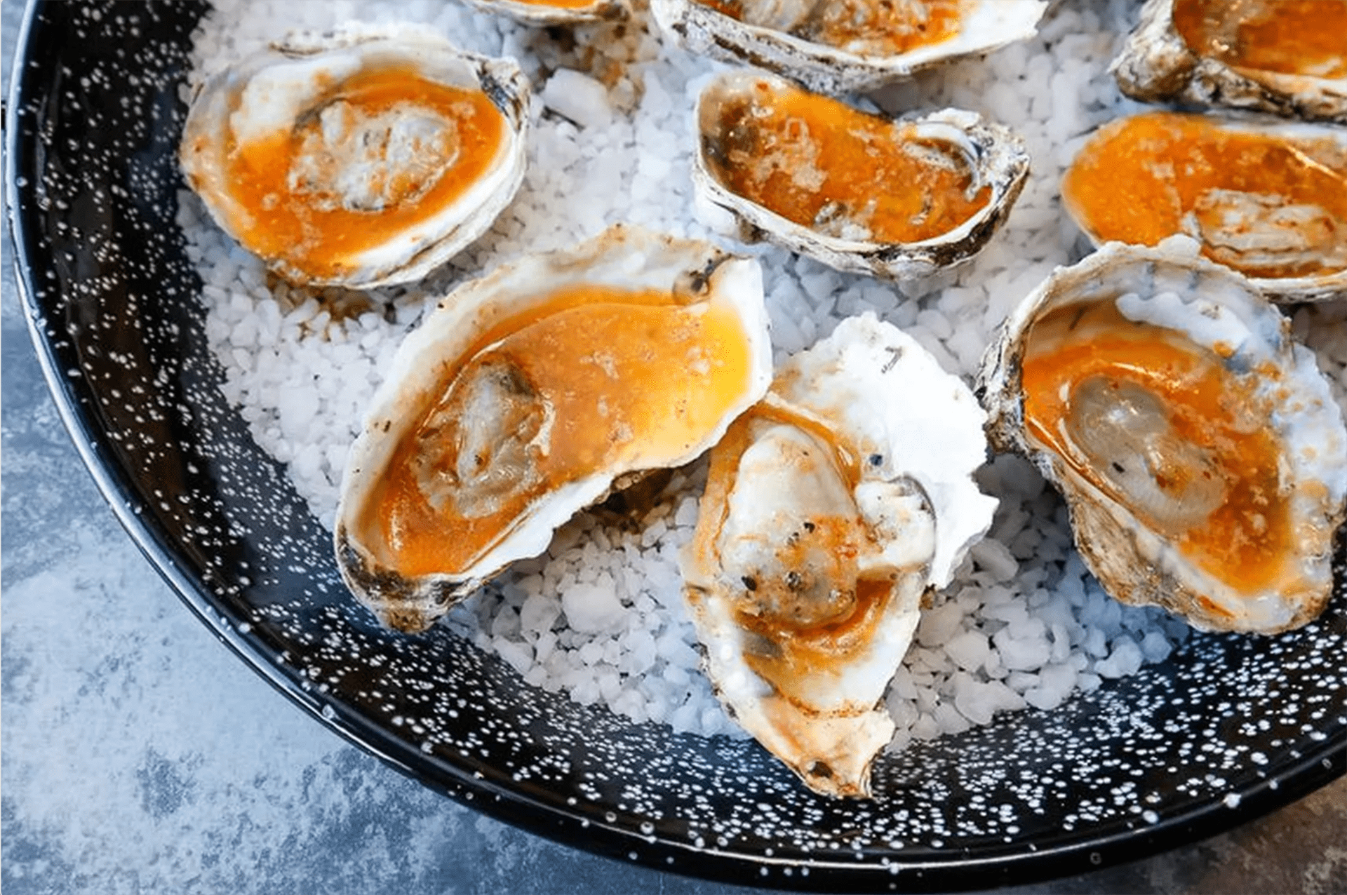 Plate of grilled oysters