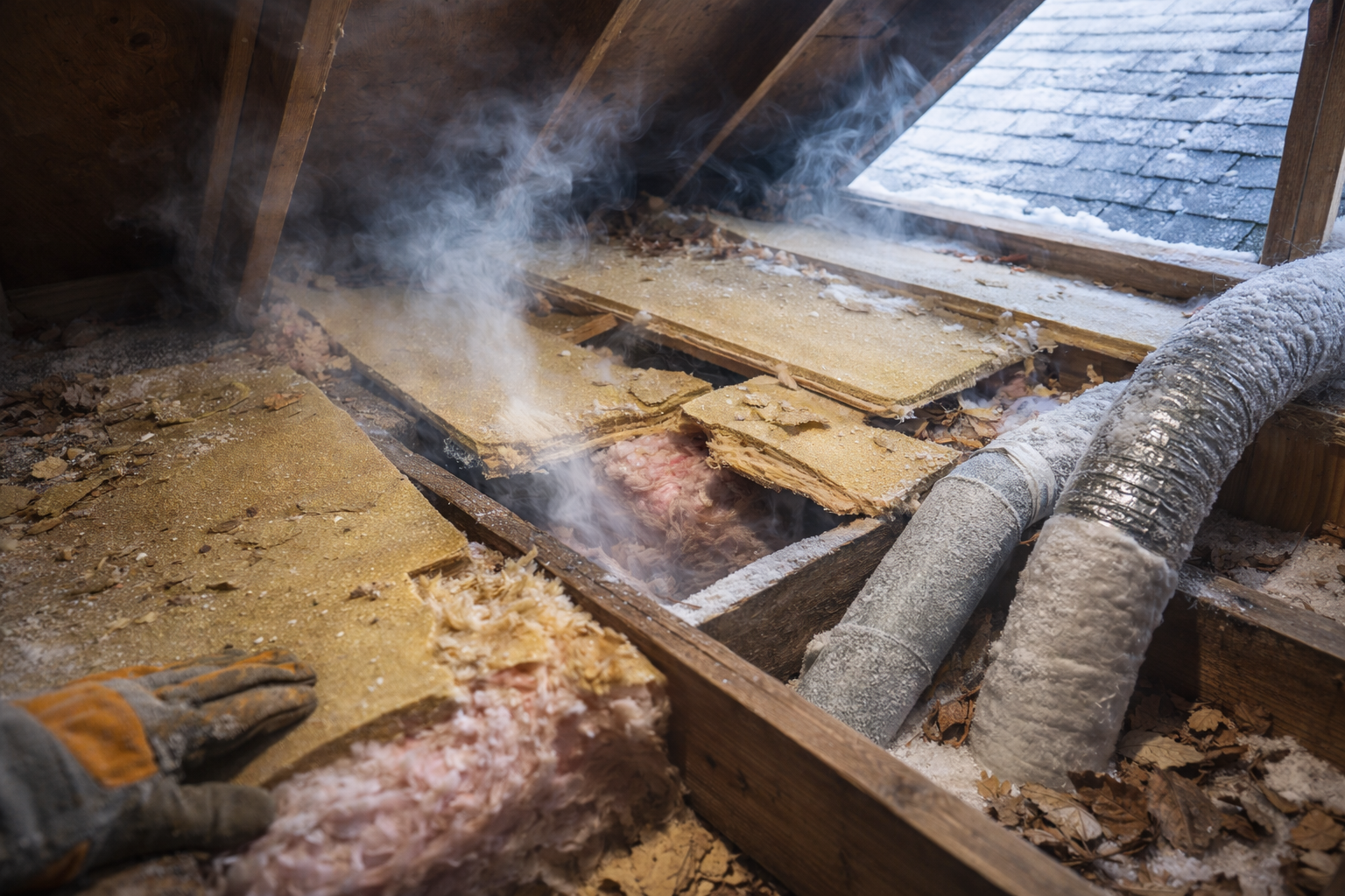 Homeowner feeling cold air near a drafty window during winter