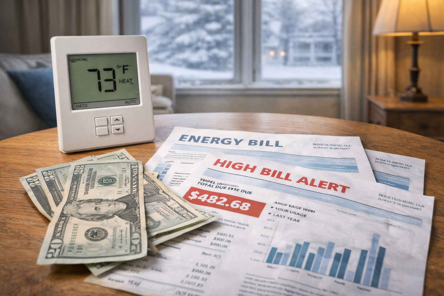 high energy bills in winter example in a residential home