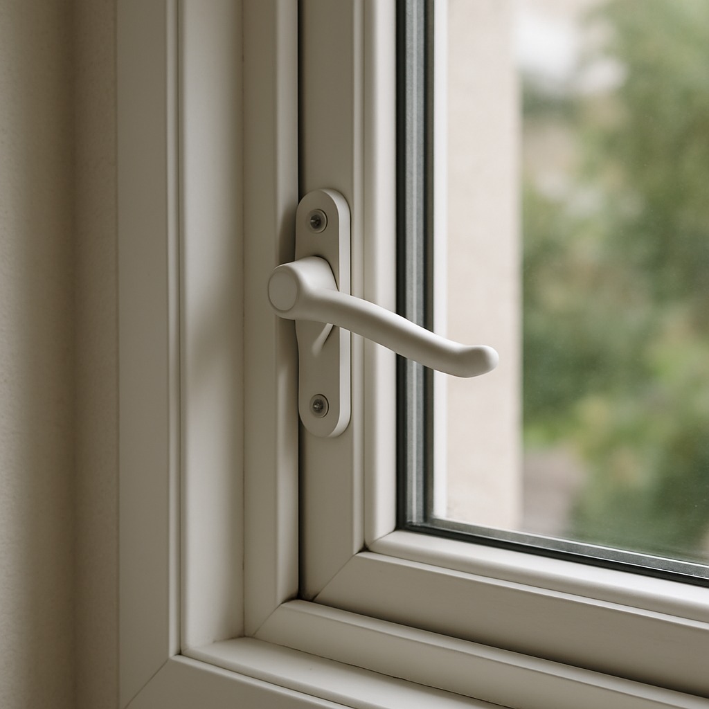 Homeowner struggling to open a wood-frame double-hung window stuck in its jamb