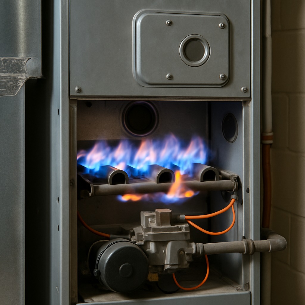 Gas furnace short cycling with control board LED error code blinking inside utility room