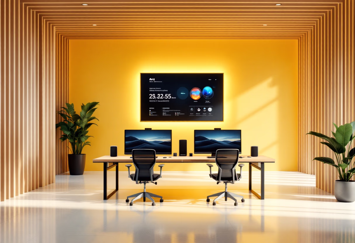 [background image] image of open workspace with advanced tech equipment (for an ai education tech company)