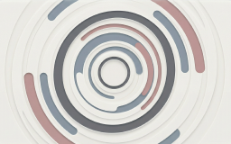 Concentric circles with alternating segments in muted blue, gray, and reddish-brown on a light background.