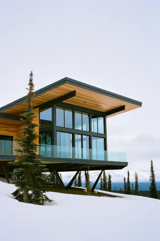 Modern curved architecture with landscape