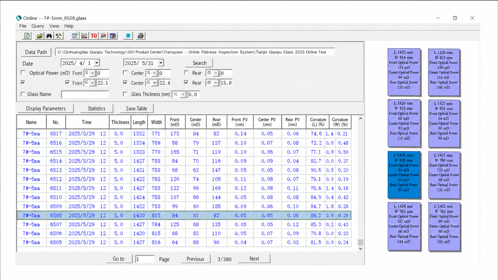 Liaowang 1.0 data query screen for historical measurement records