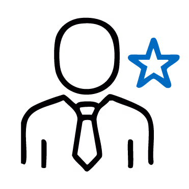 Icône d'un homme en costume avec une étoile bleue à côté, symbolisant l'expérience.