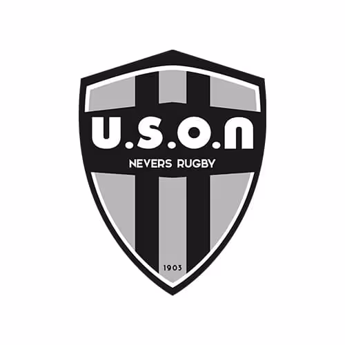 Blason noir et gris avec les lettres U.S.O.N, le texte Nevers Rugby, et l'année 1903.