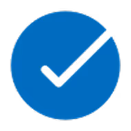 Cercle bleu avec une coche noire au centre.