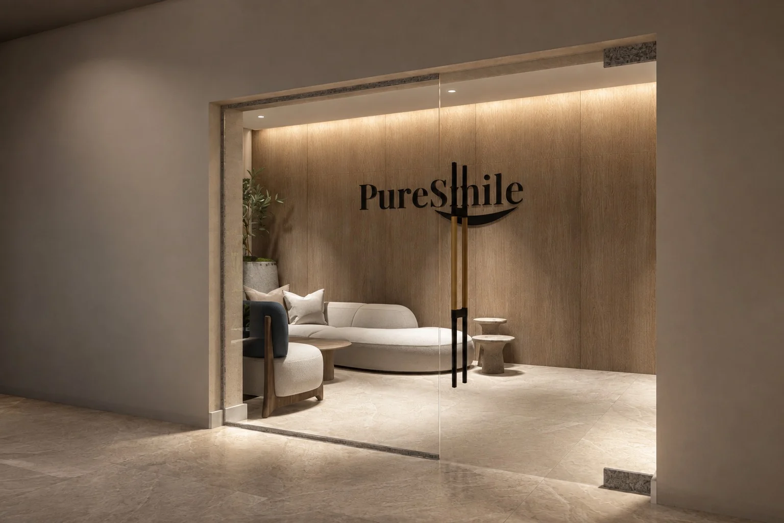 Render de la entrada acristalada de PureSmile Miami en Kendall
