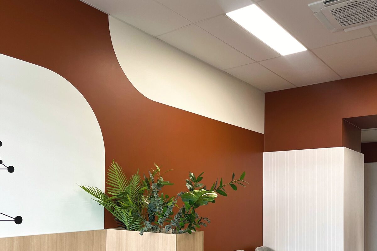 Warm modern dental clinic waiting room
