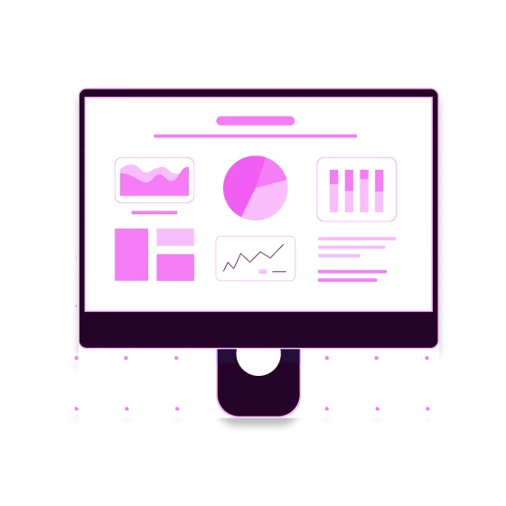 A computer monitor with a pie chart on it.