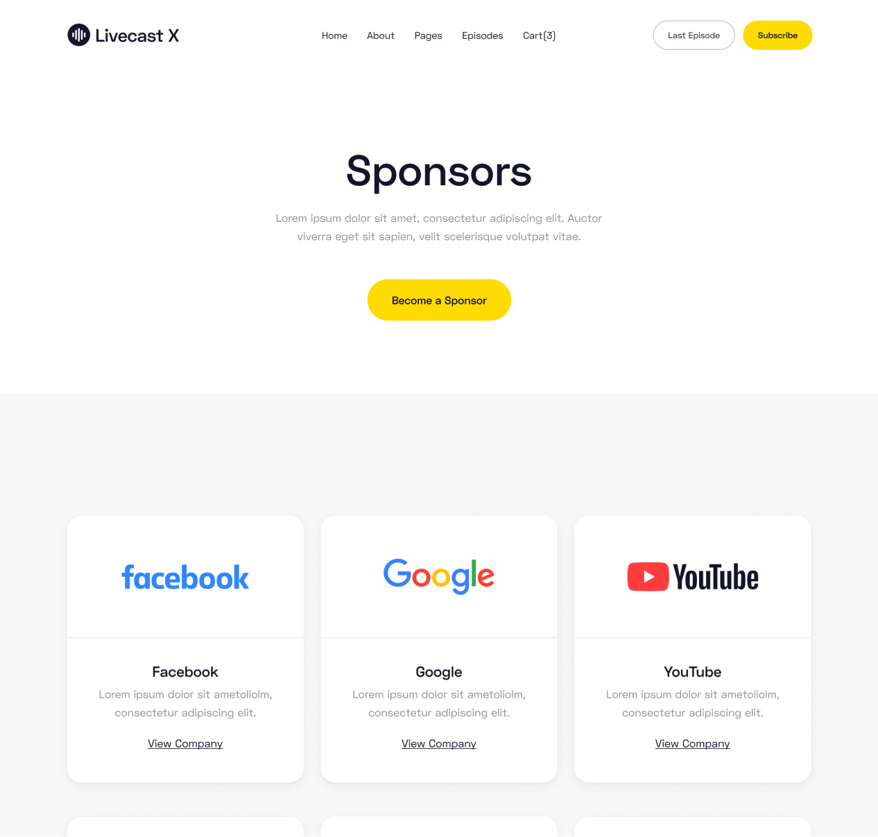 Livecast - Sponsors page - Podcas Webflow Template