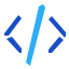 Blue coding brackets icon symbolizing software development or programming.