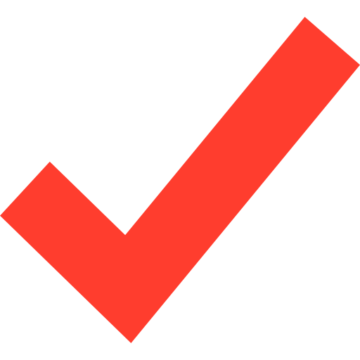 Bold red check mark symbol on a transparent background.