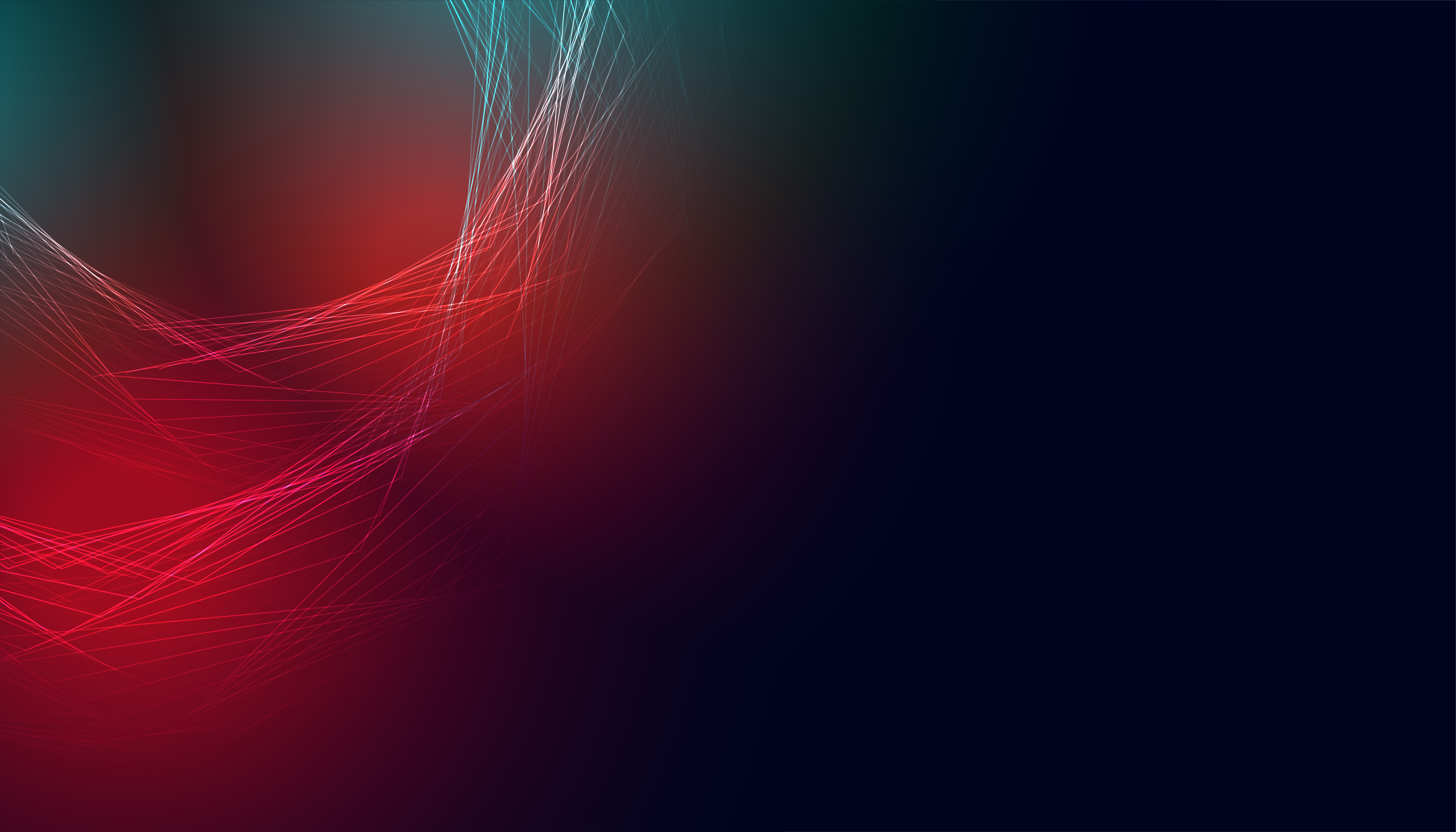Abstract digital art with red and blue light streaks forming a semi-circular pattern on a dark background.