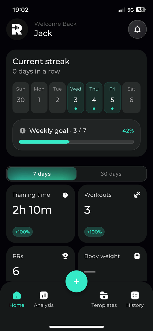 A photo of the home page / screen in the REPR app