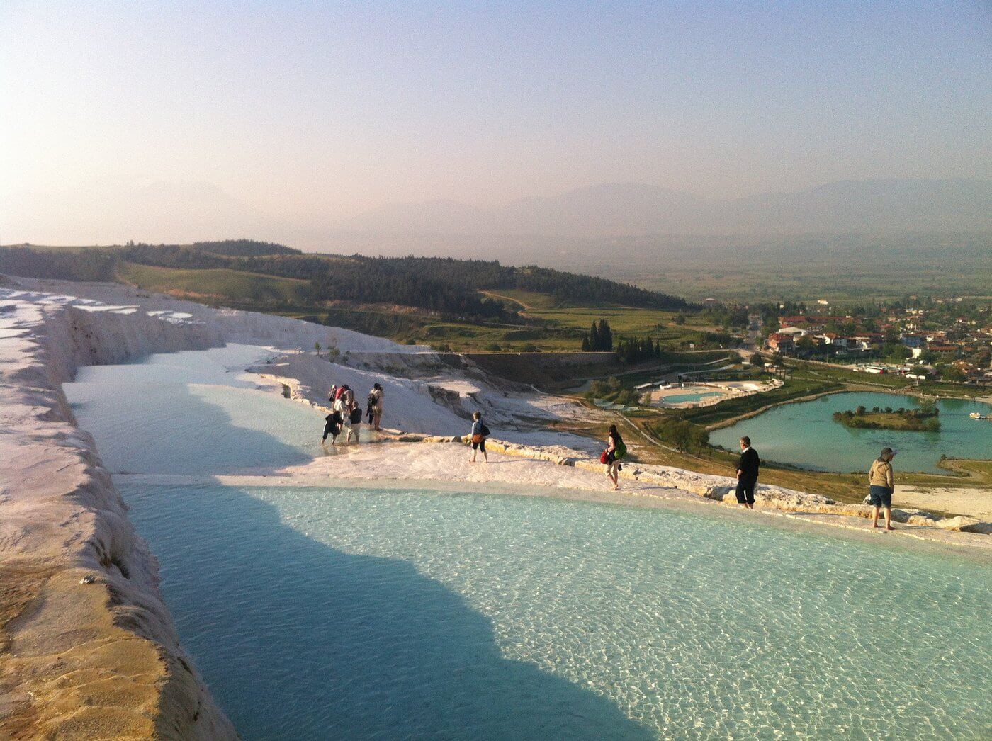 White travertine terraces filled with thermal water at Pamukkale Turkey, illustrating Turkey's natural thermal landscapes