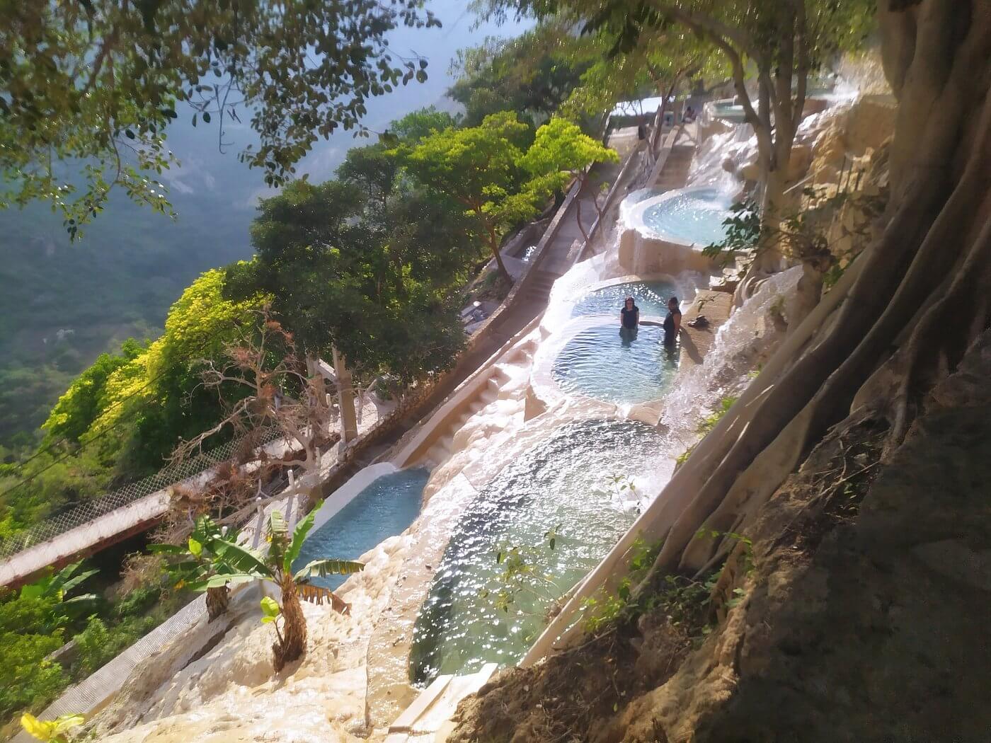 Turquoise mineral pool terrace in Mexico, illustrating Mexican cave spa hot springs