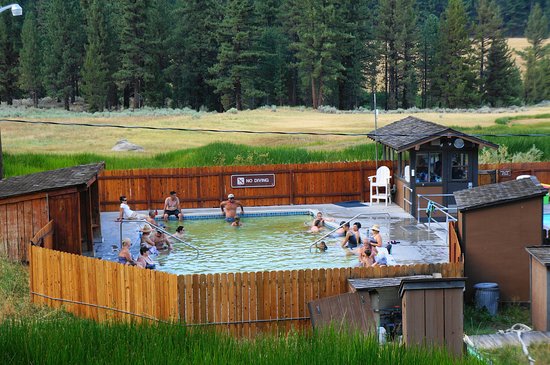 People soaking in grover hot springs near Markleeville, california