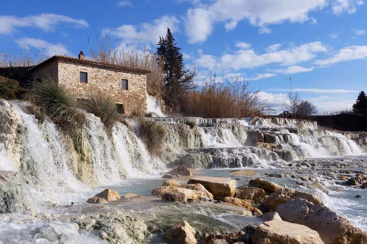 Cascate del Mulino, Italy - terraced travertine hot spring pools near Saturnia in Maremma Tuscany