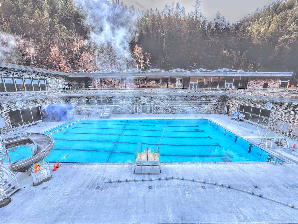 Radium Hot Springs, Canada - outdoor mineral pools in Sinclair Canyon, Kootenay National Park BC