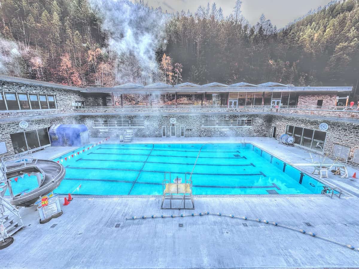Radium Hot Springs, Canada - outdoor mineral pools in Sinclair Canyon, Kootenay National Park BC