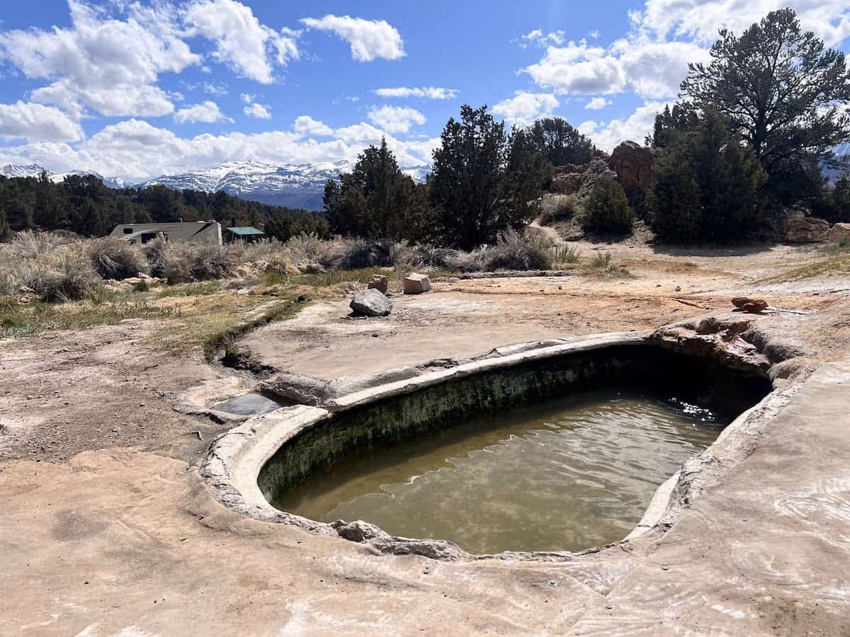 Travertine Hot Springs, California - soaking pools on white travertine terraces near Bridgeport