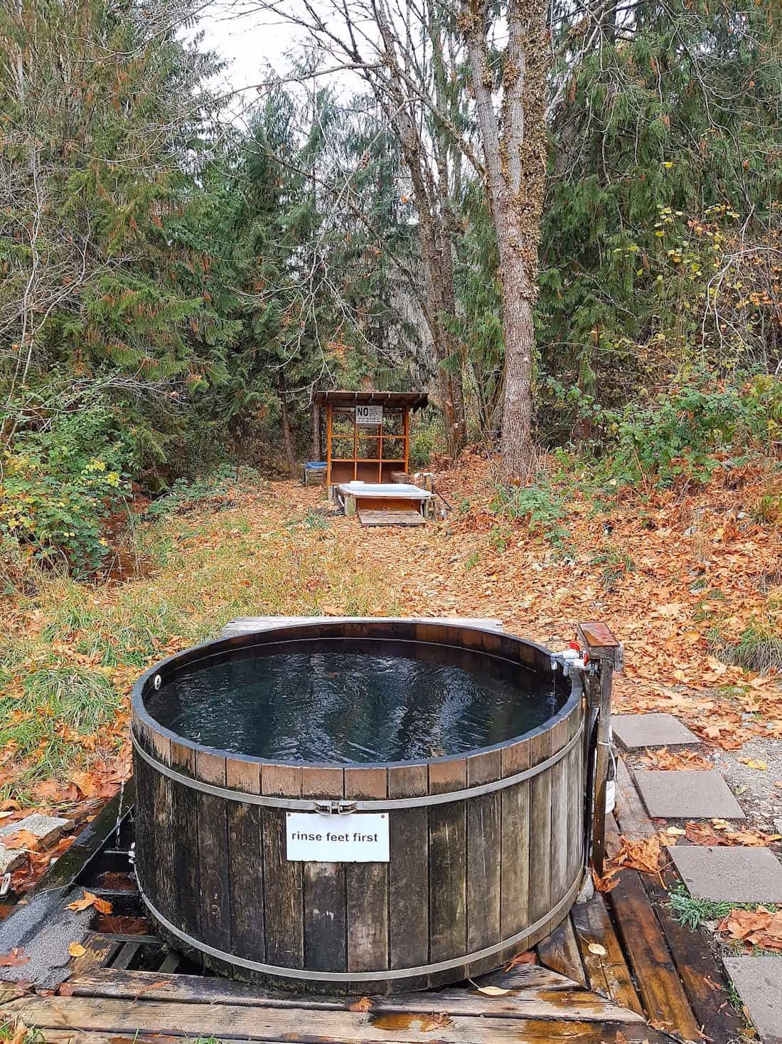 Tsek Hot Springs, Canada - outdoor soaking tubs beside the Lillooet River in southwestern BC