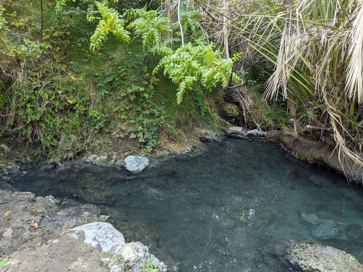 Gaviota State Park Hot Springs, California - two milky blue sulfur spring pools in shaded creek canyon reached by half-mile hike in Gaviota State Park