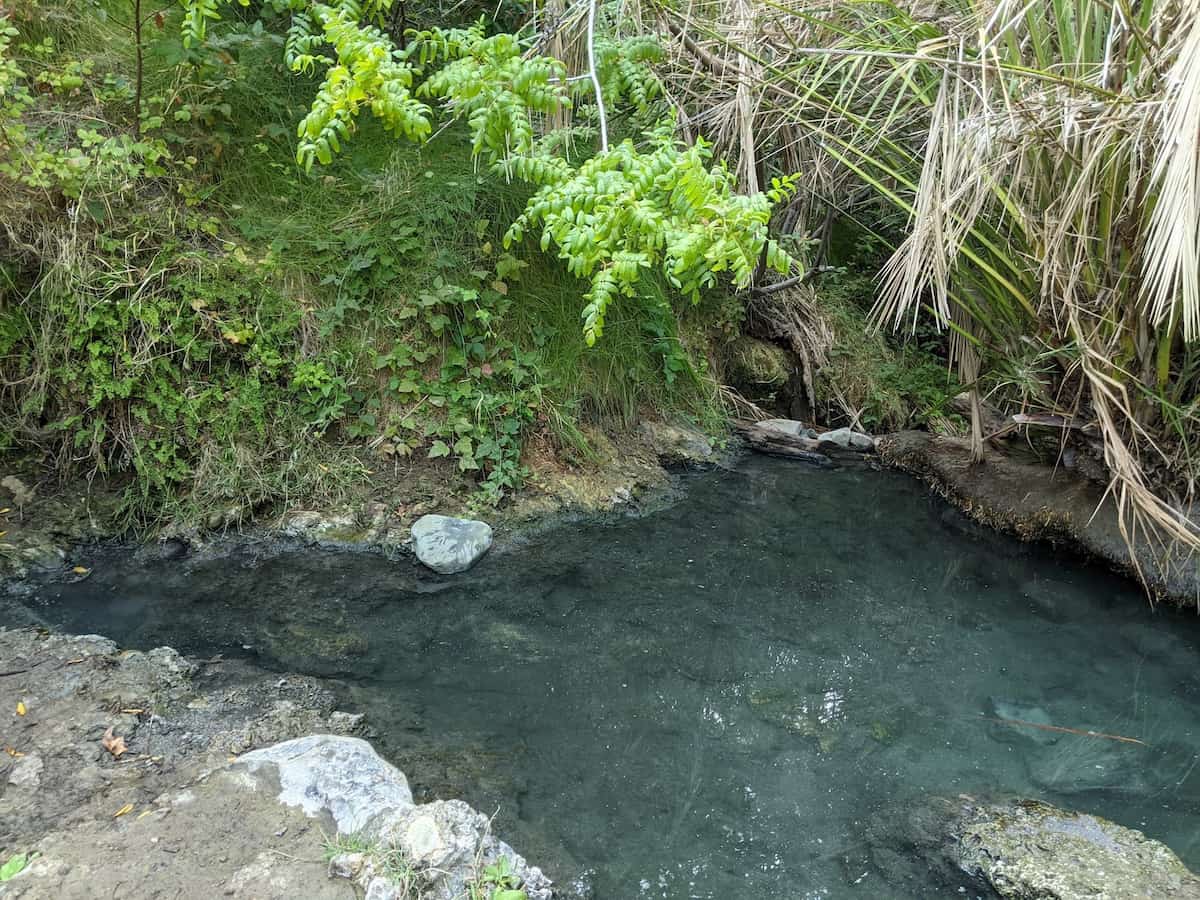 Gaviota State Park Hot Springs, California - two milky blue sulfur spring pools in shaded creek canyon reached by half-mile hike in Gaviota State Park
