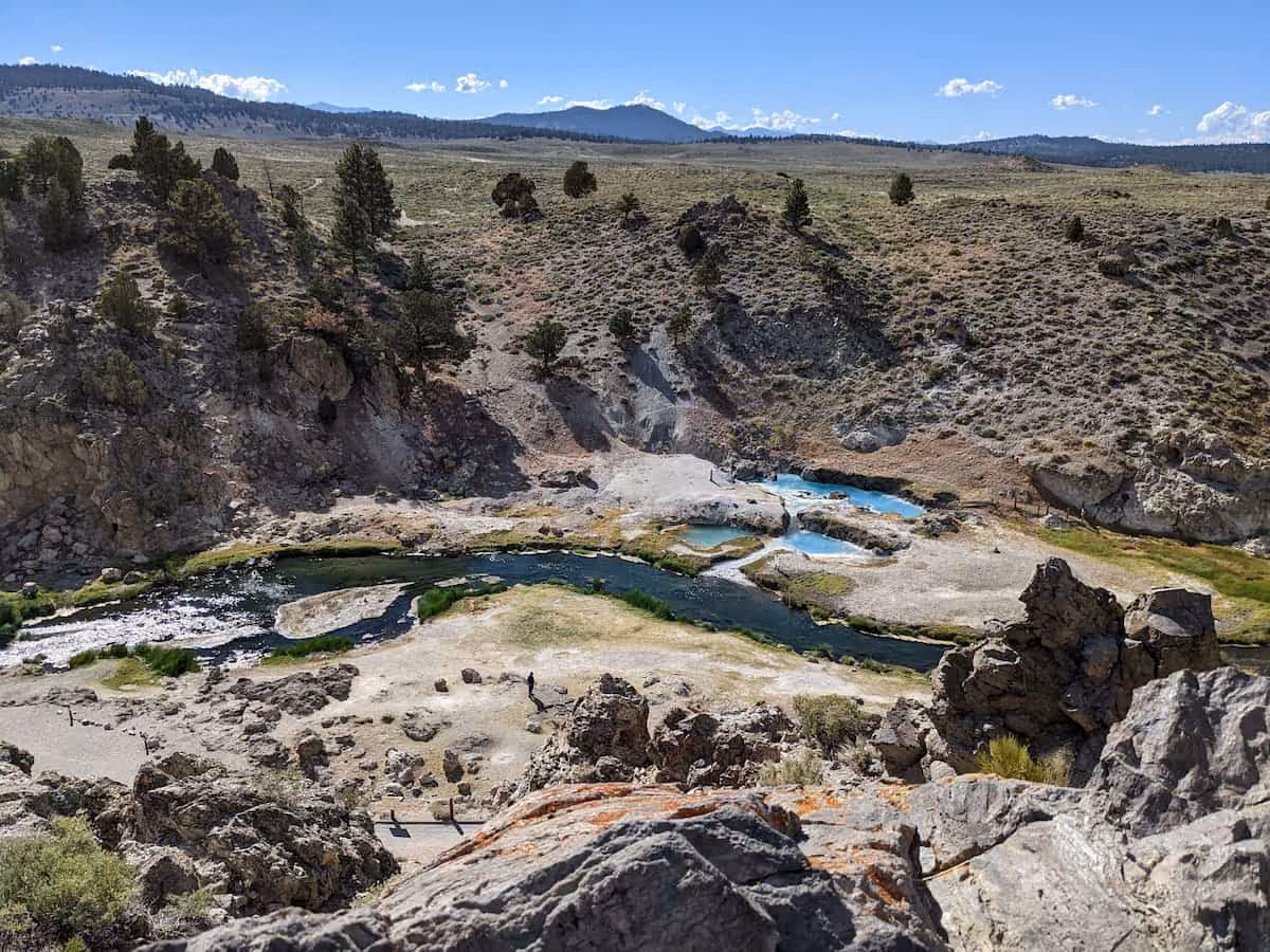 Hot Creek Geologic Site, California - boiling pools and steam vents in a narrow volcanic gorge