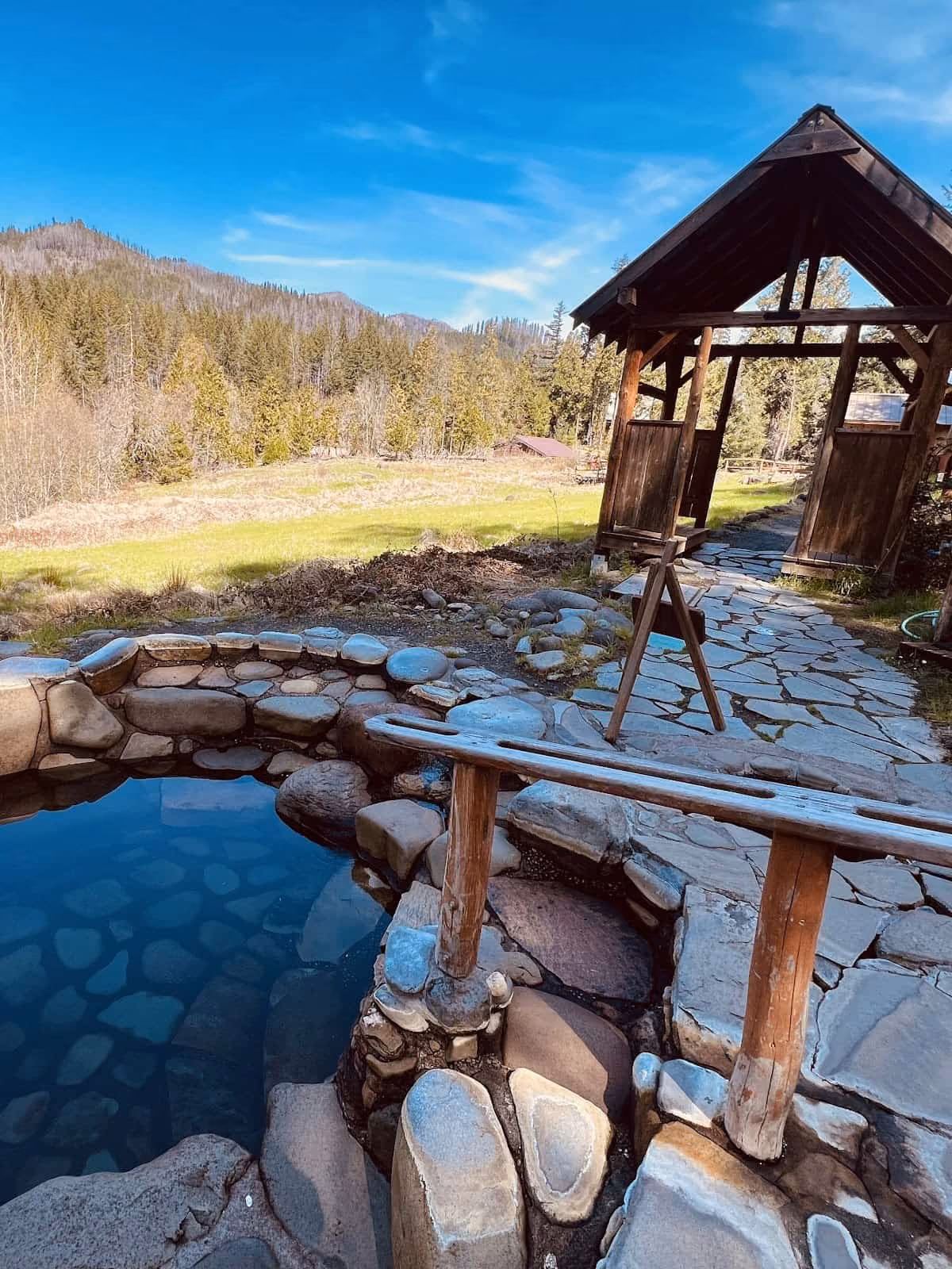 Lower Breitenbush Hot Springs, Oregon - concrete pools on the Breitenbush River in Willamette Forest