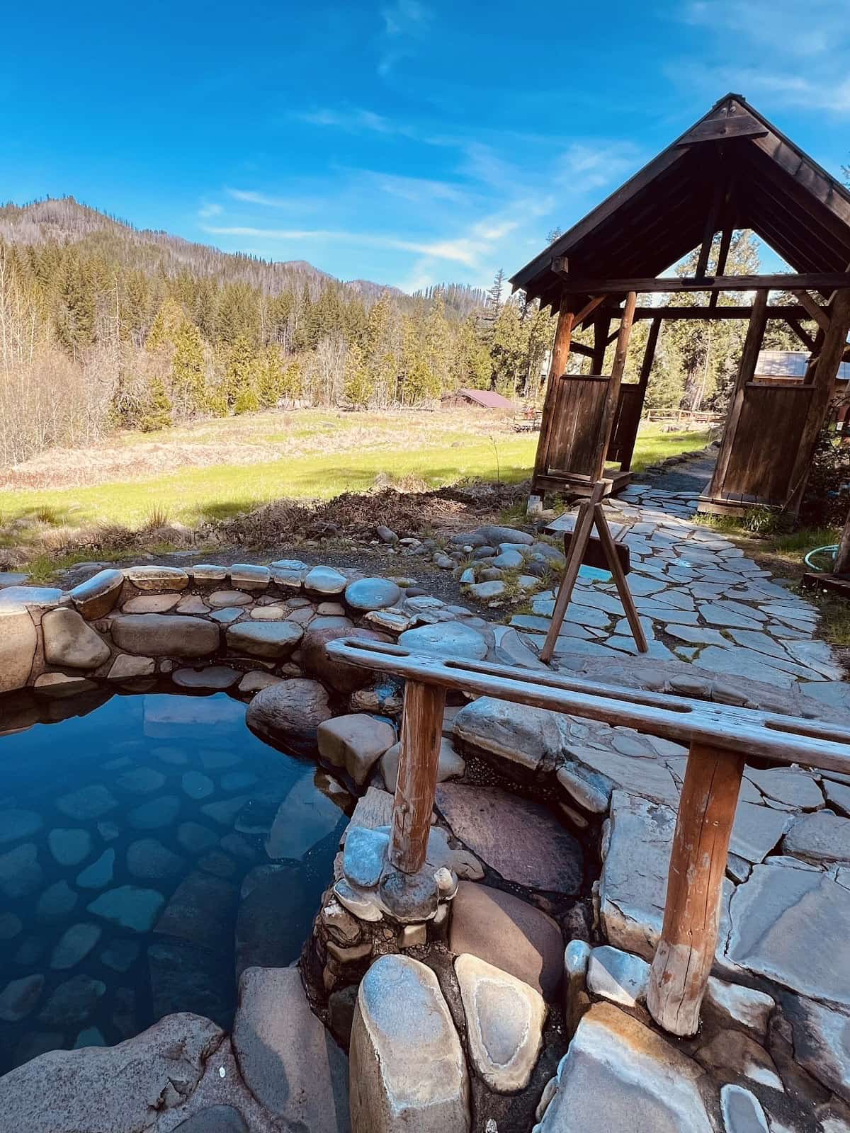 Lower Breitenbush Hot Springs, Oregon - concrete pools on the Breitenbush River in Willamette Forest