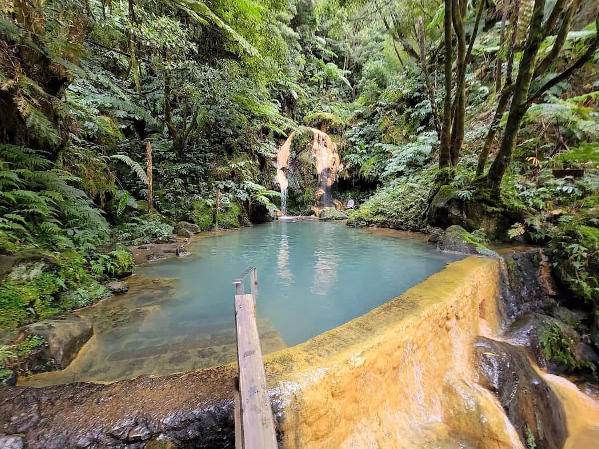 Caldeira Velha, Portugal - iron-rich thermal pools and warm waterfall in dense Azorean laurel forest