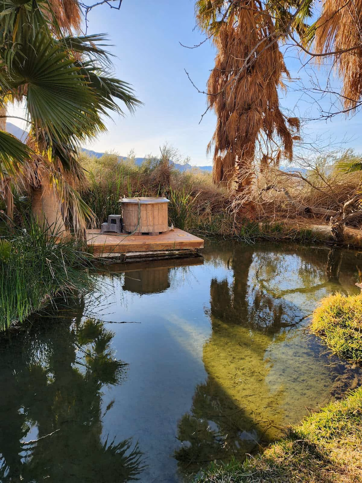 Lower Warm Springs, California - rock and concrete soaking pools in remote Saline Valley desert
