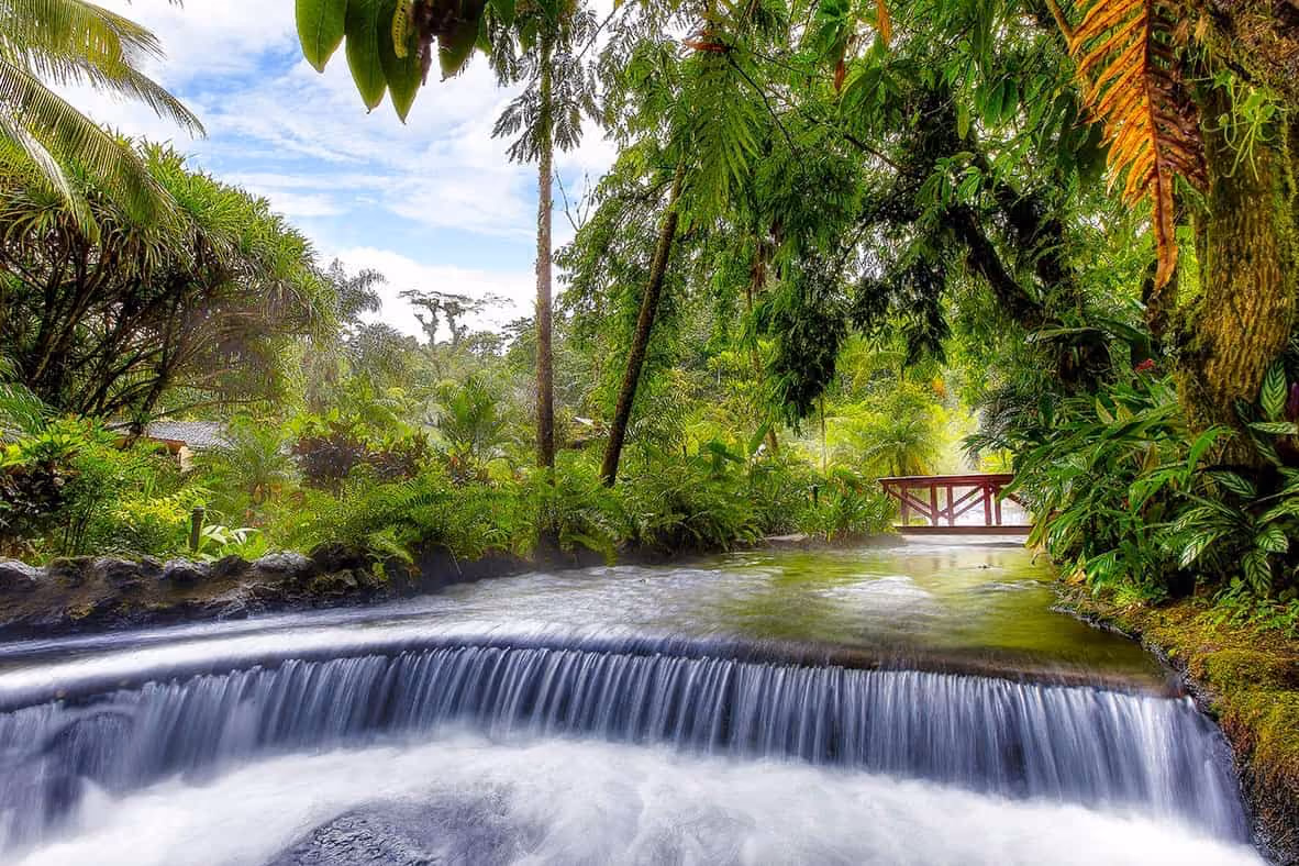 Tabacon Thermal Resort & Spa, Costa Rica - thermal river pools in a rainforest garden near Arenal
