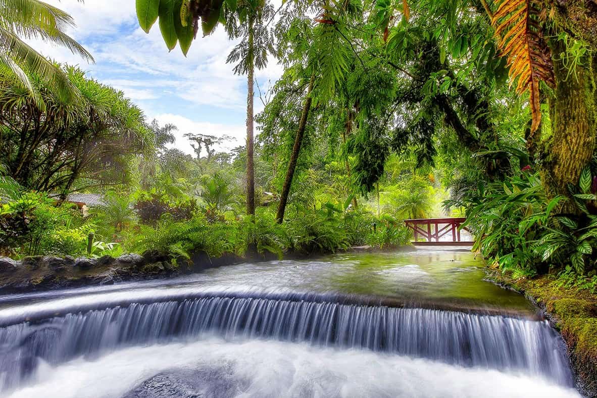 Tabacon Thermal Resort & Spa, Costa Rica - thermal river pools in a rainforest garden near Arenal