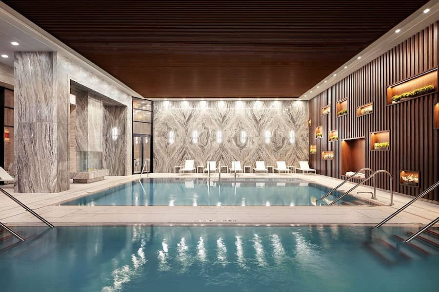 Indoor heated swimming pool with relaxed spa environment at World Spa new york
