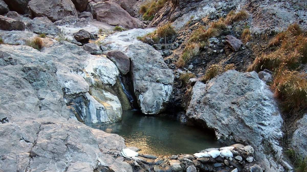 Natural hot springs pool in a canyon at gold strike hot springs nevada