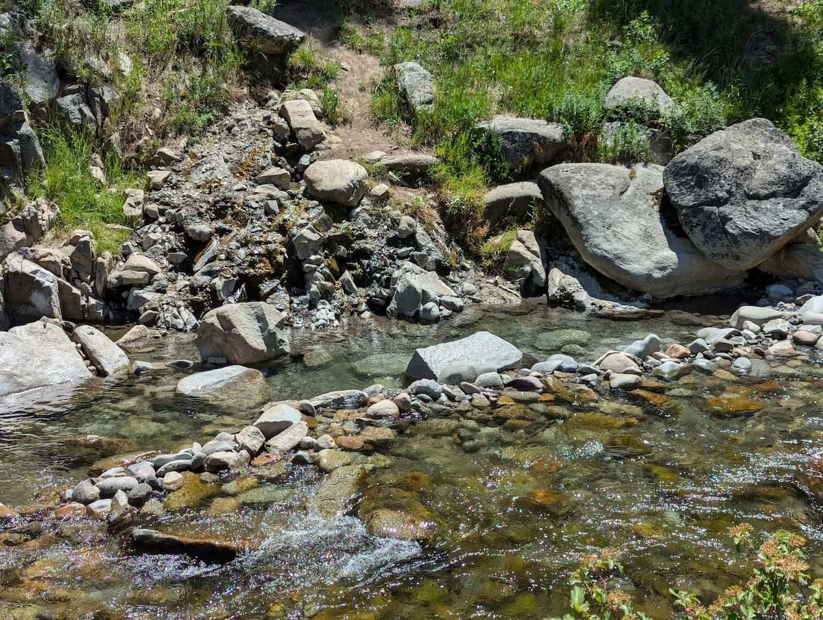hot spring pools along Warm Springs Creek at frenchman's bend hot springs in idaho