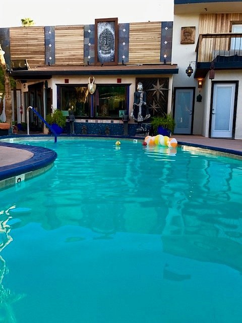 outdoor hot spring pool at a clothing-optional mineral water resort at sea mountain inn california