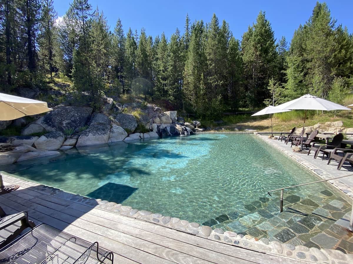 Outdoor developed hot springs pools in a forest setting at gold fork hot springs idaho