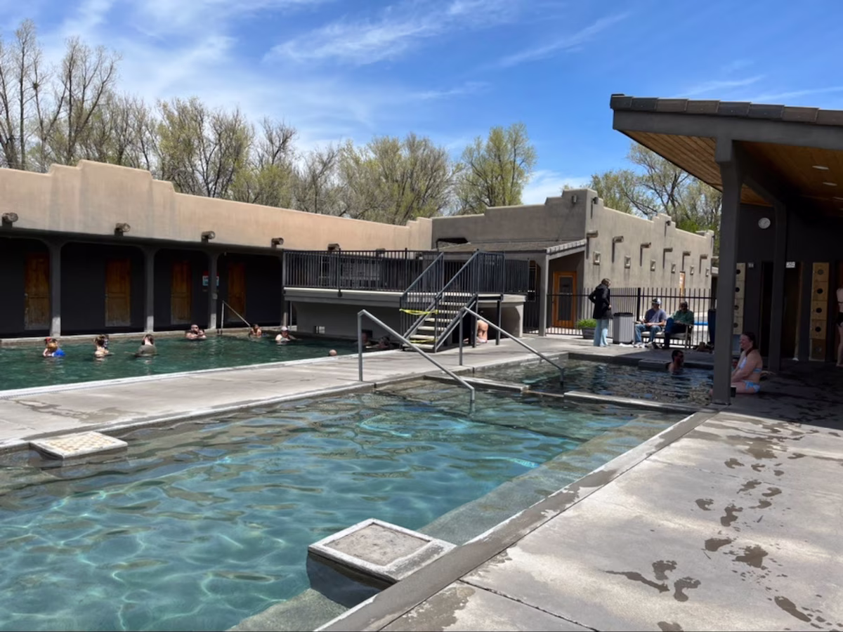 Outdoor hot spring pools in a developed resort at miracle hot springs idaho