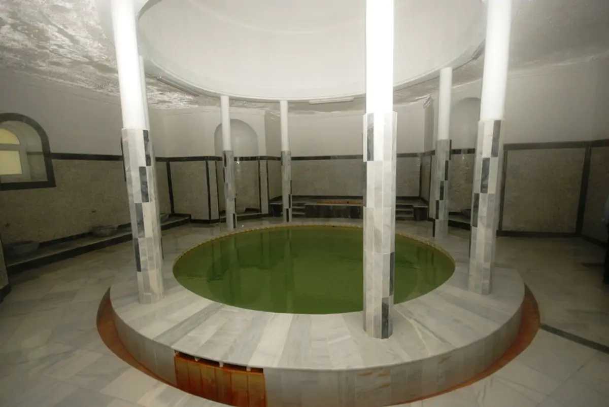 Indoor thermal pool in a hamam at murat dagi hamam in gediz thermal springs turkey
