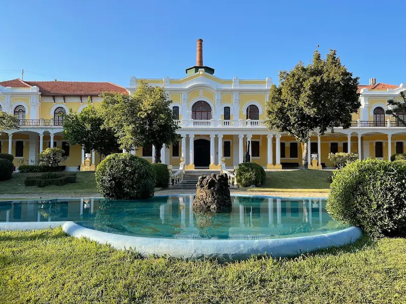 Facade with fountain in front at spa complex in termas da curia in portugal